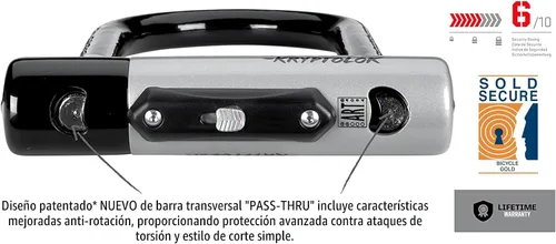 Vista 3 de Kryptonite Kryptolok - Candado en U estándar para bicicleta con cable, candado antirrobo resistente para bicicleta, grillete de 12.7 mm y cable