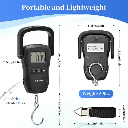 Vista 7 de Báscula de equipaje recargable, báscula digital portátil para viajes, báscula de peso de maleta con correa y mango cómodo, capacidad de 110 libras