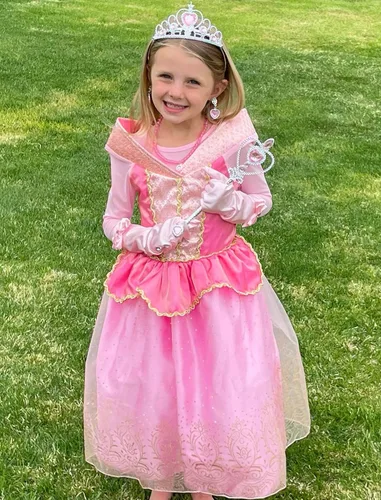 Vista 2 de knemmy Princess Dress Up Costume Aorura Dress for Girls Halloween Cosplay Christmas Birthday Party Dress Pink