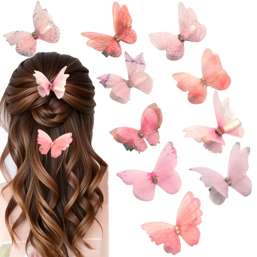 Vista 15 de Clip de mariposa para decoración del cabello, pinzas para el cabello de mariposa en movimiento para niñas (Bule-10PCS)
