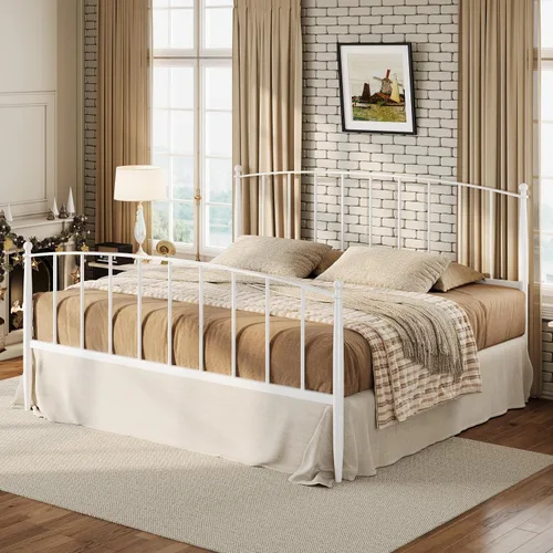 Vista 12 de SHA CERLIN Marco de cama con plataforma de metal tamaño King, cabecero de Negro