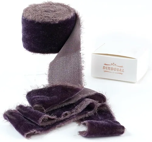 Vista 22 de Cinta de terciopelo negro de 1.5 pulgadas, cinta de terciopelo de seda deshilachada negra, terciopelo rústico de Navidad para regalo, borde crudo