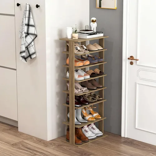 Vista 11 de Tangkula - Estantería vertical de 8 niveles para zapatos, organizador de esquina que ahorra espacio para 7 pares, almacenamiento estrecho de zapatos