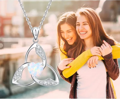 Vista 5 de JUSTKIDSTOY Collar celta de plata de ley 925 con nudo celta de la Trinidad de ópalo collar con colgante de ópalo de buena suerte regalos irlandeses