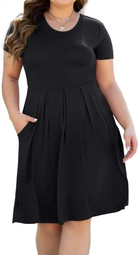 Vista 2 de Vestido para mujer tallas grandes, informal de manga larga, plisado con bolsillos