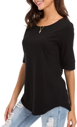 Vista 3 de Blusas de algodón para mujer, de manga hasta el codo, de moda, estilo casual, tipo túnica