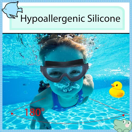 Vista 3 de Theuzi Paquete de 3 gafas de natación para niños, gafas de natación con lente de visión amplia de una pieza de 3 a 15 años