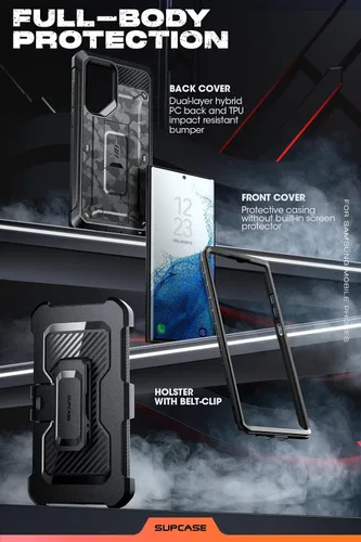 Vista 5 de SUPCASE Funda para Samsung Galaxy S22 Ultra con soporte (Unicorn Beetle Pro), [marco frontal integrado y clip para cinturón]