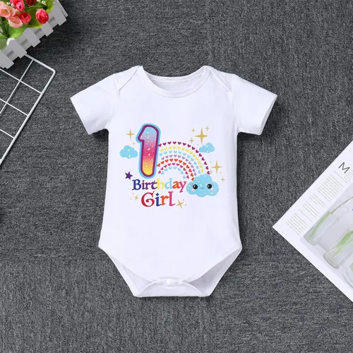 Vista 6 de IBTOM CASTLE Conjunto de falda de unicornio para bebé niña 1er 2do 3er cumpleaños, tutú arco iris, pastel de princesa, mameluco con diadema