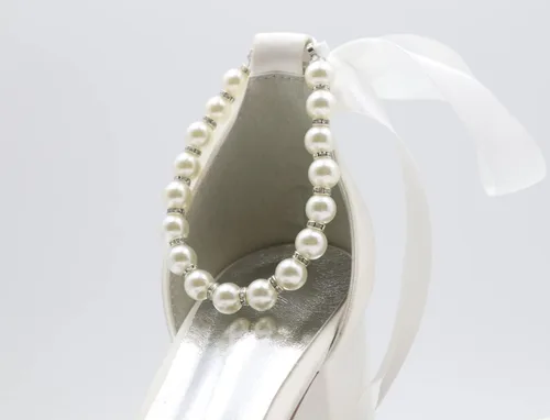 Vista 6 de Sandalias de tacón bajo para mujer, con correa de tobillo gruesa, perlas, zapatos de vestir de boda, tacón bajo, cómodas sandalias de tacón bajo