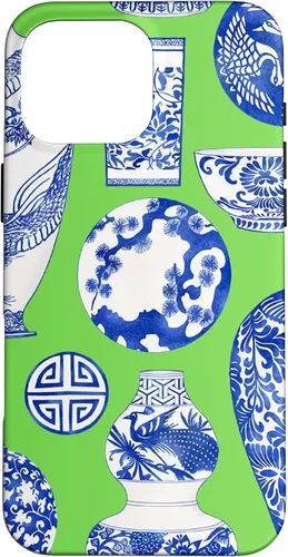 Vista 19 de Blue Willow Chinoiserie Pagoda Ginger Jar Preppy Blue Green Case para iPhone 16