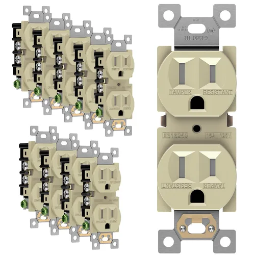 Vista 21 de ENERLITES Receptáculo dúplex, tomas de pared eléctricas resistentes a manipulaciones, grado comercial, 15A 125V, autoconectado, 2 polos, 3 cables