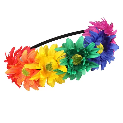 Vista 3 de DDazzling Corona de girasol Corona Boho Diadema Girasol Flor Accesorio para el Cabello (Arcoiris)