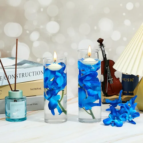 Vista 7 de Canlierr 16 velas flotantes de flores artificiales de orquídea, centro de mesa, centros de mesa de boda, relleno de jarrón para decoración de mesa