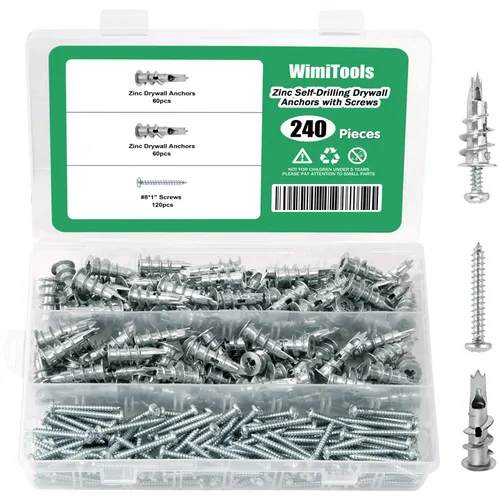 Vista 7 de Juego de 120 anclajes autoperforantes de zinc para paneles de yeso con tornillos, 60 anclajes de pared de metal resistente y tornillos de 60 # 8 x 1