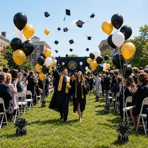 Vista 5 de Yunsailing 25 globos metálicos pesados con cinta iridiscente de 500 yardas, anclajes de soporte de globos de 5.3 onzas para globos de helio, Negro