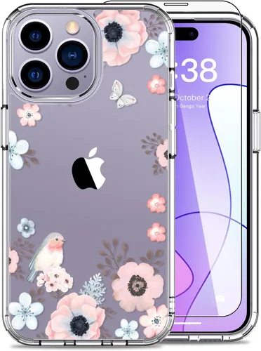 Vista 9 de LUHOURI Funda para iPhone 15 Pro Max con protector de pantalla, transparente de acrílico, diseños de moda para mujeres y niñas, funda protectora a