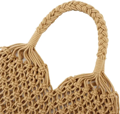 Vista 5 de Ayliss Bolsa de paja hecha a mano para viajes, playa, pesca, red, compras, bolsa de hombro tejida para mujer