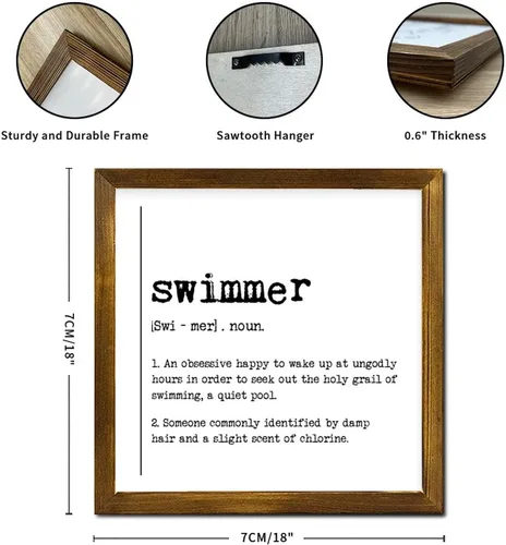 Vista 3 de Swimmer Definition Sign Swimmer Typographic Art Print Wood Framed Hanging Plaque Farmhouse Dictionary Minimalist Wall Art for Entry Living Room