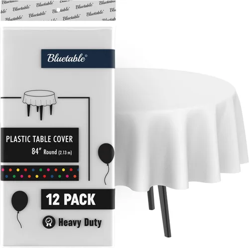 Vista 11 de Bluetable Mantel de plástico desechable rectangular negro (paquete de 12) a granel, mantel ultra resistente (54 x 108 pulgadas), mesas de 6 pies u 8