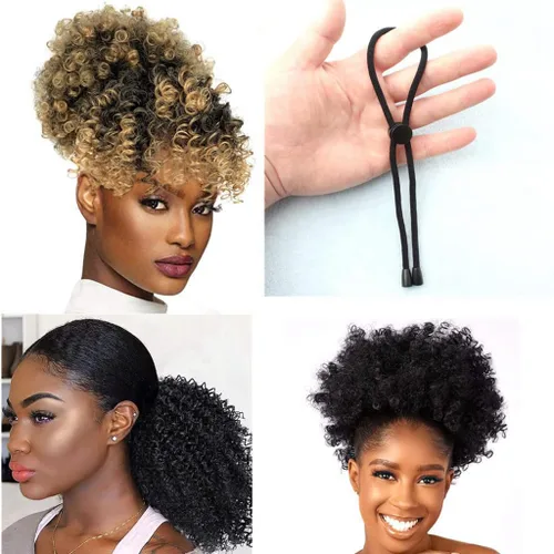 Vista 6 de 6 lazos de cola de caballo afro, ligas ajustables para moños de cabello grueso y rizado, cintas largas acolchadas para trenzas de mujer, cabello