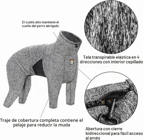Vista 2 de Kurgo Stowe - Capa base - Ropa cómoda para mascotas para clima frío - Ajuste cómodo y transpirable - Peto para perros con doble cremallera