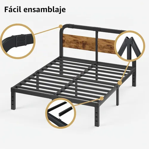Vista 7 de ZIYOO Base de cama Queen de 14 pulgadas con cabecero, marco de cama de plataforma resistente, no necesita somier, sin ruido, espacio