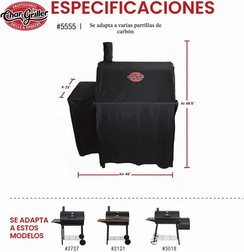 Vista 7 de Char-Griller® Cubierta de poliéster duradera para parrilla y ahumador con material impermeable, forro de PVC y diseño extensible en negro, 46