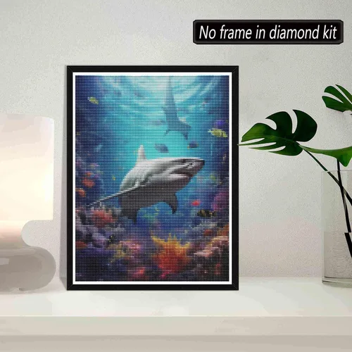 Vista 2 de SKRYUIE Kits de pintura de diamantes 5D tiburón, kits de arte de diamantes para adultos, animales marinos, taladro redondo completo, punto de cruz