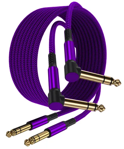Vista 10 de Elebase Paquete de 2 cables TRS para instrumentos de 1/4 de pulgada de 3.3 pies, acodado a recto, conector macho jack estéreo de 6.35mm, línea