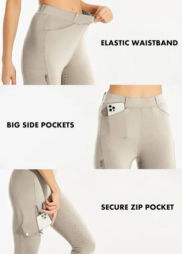 Vista 5 de Willit Pantalones de equitación para mujer con asiento completo, pantalones de silicona con bolsillo con cremallera