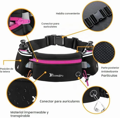 Vista 2 de Number-one Cinturón para correr con botellas de agua (2 x 5.9 fl oz), cinturón de hidratación impermeable para iPhones, bolsa de cintura deportiva