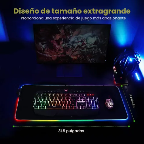 Vista 6 de BladeHawks Alfombrilla de mouse RGB extra grande para juegos, 14 modos de luz, alfombrilla de mouse LED suave extendida, base de goma