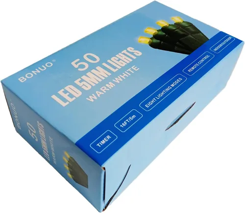 Vista 7 de Luces de Navidad a pilas, 16 pies, 50 unidades, mini luces LED con temporizador remoto, 8 modos para interiores y exteriores, árbol, jardín, corona