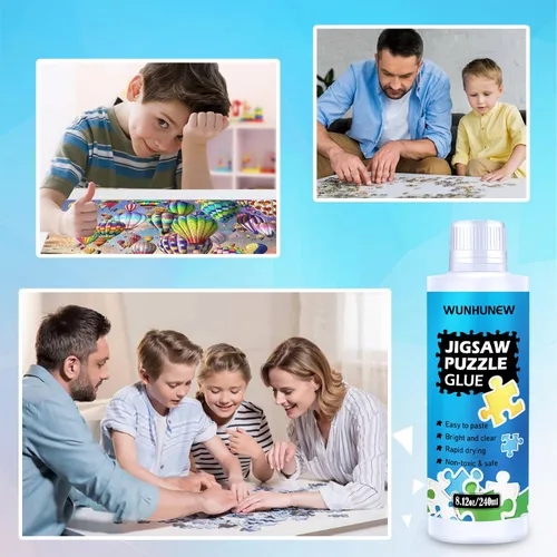 Vista 6 de Pegamento transparente para rompecabezas de 8.1 fl oz con aplicador de cabeza de esponja, marco protector de rompecabezas para rompecabezas