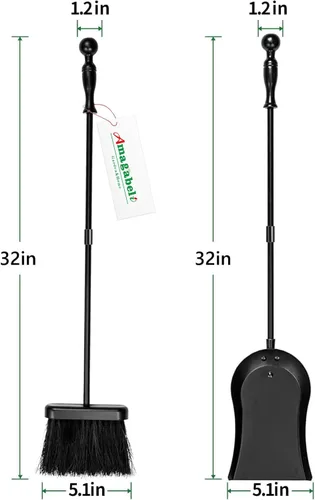 Vista 2 de AMAGABELI - Juego de accesorios de metal para chimenea de cenizas y cepillo de 32 pulgadas, resistente a la oxidación con mango largo liso, pala