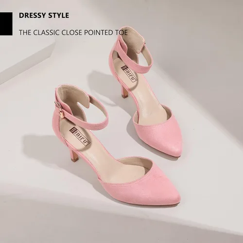Vista 4 de IDIFU IN3 D'Orsay Zapatos de tacón bajo para mujer, zapatos de vestir puntiagudos con puntera cerrada, correa de tobillo para novia, elegante