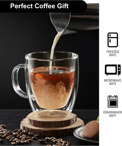 Vista 5 de Tazas de té de cristal de borosilicato de doble pared resistente al calor