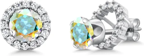 Vista 269 de Gem Stone King Aretes redondos de plata de ley 925 de 0.236 in con piedra natal extraíble para mujer