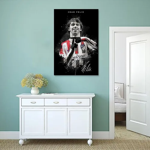 Vista 4 de SERECPIA Póster de Jugador de Fútbol Joao Felix Firmado en Lienzo Arte y Pared Impresión de Cuadro Moderno Decoración de Dormitorio Familiar Oficina