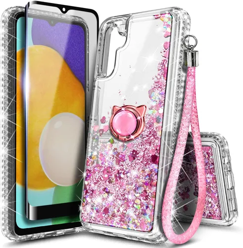 Vista 6 de NGB Supremacy Funda para Samsung Galaxy A54 5G con protector de pantalla de vidrio templado (cobertura máxima), soporte de anillo/correa de muñeca
