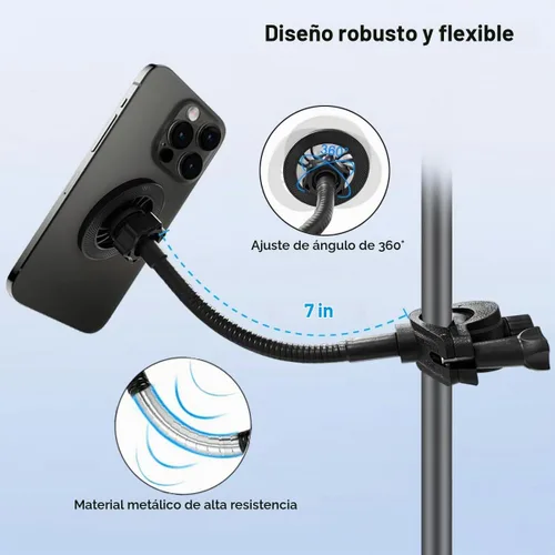 Vista 2 de JCWINY para soporte de micrófono Magsafe con soporte para teléfono, soporte flexible para teléfono con imanes súper para soportes de micrófono