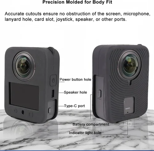 Vista 8 de Funda protectora de silicona para DJI OSMO 360 Action Camera Soft All-Round Cover Shell con protector abierto lateral de la batería, accesorios