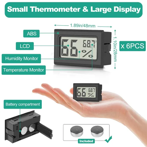 Vista 3 de Vaikby Paquete de 6 medidores de temperatura y humedad digitales mini, monitor de humedad interior, medidor de temperatura y humedad con Fahrenheit