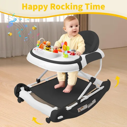 Vista 6 de Andador de bebé 5 en 1, andador con música y luces para bebé niño niña de 6-12 meses, andadores de bebé plegables con ruedas y combo de rebotador