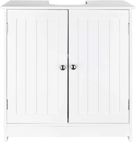 Vista 5 de Armario de tocador para baño debajo del fregadero, gabinete de almacenamiento con pedestal independiente con 2 puertas y estantes, moderno