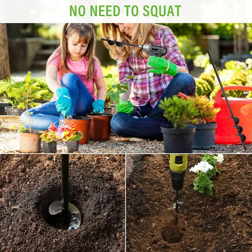 Vista 4 de Broca de taladro para plantar – 1.6 x 9 pulgadas y 1.6 x 16 pulgadas para jardín con agujero en espiral para plantar bulbos, flores, plantación