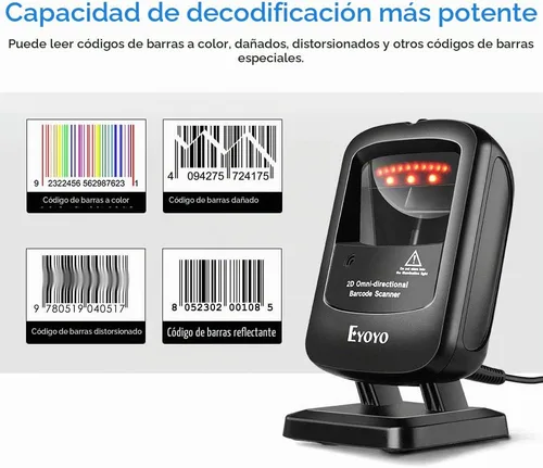 Vista 6 de Eyoyo Omnidireccional Manos Libres 1D 2D Escritorio USB con cable Escáner de código de barras Automatic Image Sensing, Capture Barcodes from