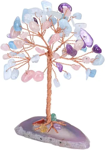 Vista 6 de Adorno de escritorio tejido hecho a mano del árbol de la vida, grava de cristal sintético, decoración del hogar, oficina, pequeñas manualidades