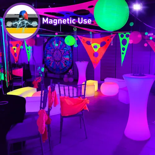 Vista 5 de Luz negra LED recargable, luz negra portátil alimentada por batería, luz LED de inundación de 400 nm, luces negras, fiesta de neón brillante, pesca
